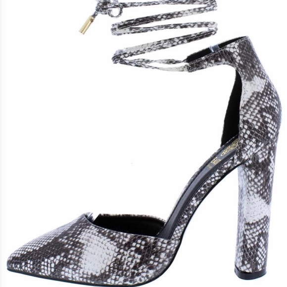 🐍PYTHON print POINTED TOE ANKLE WRAP BLOCK HEEL - Picture 5 of 7